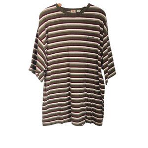 Levis T-Shirt Striped Crew Neck Green Red White Logo Preppy Skater Large